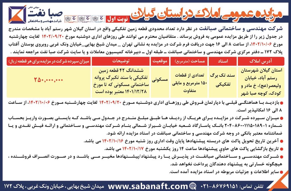 مزایده عمومی املاک در استان گیلان